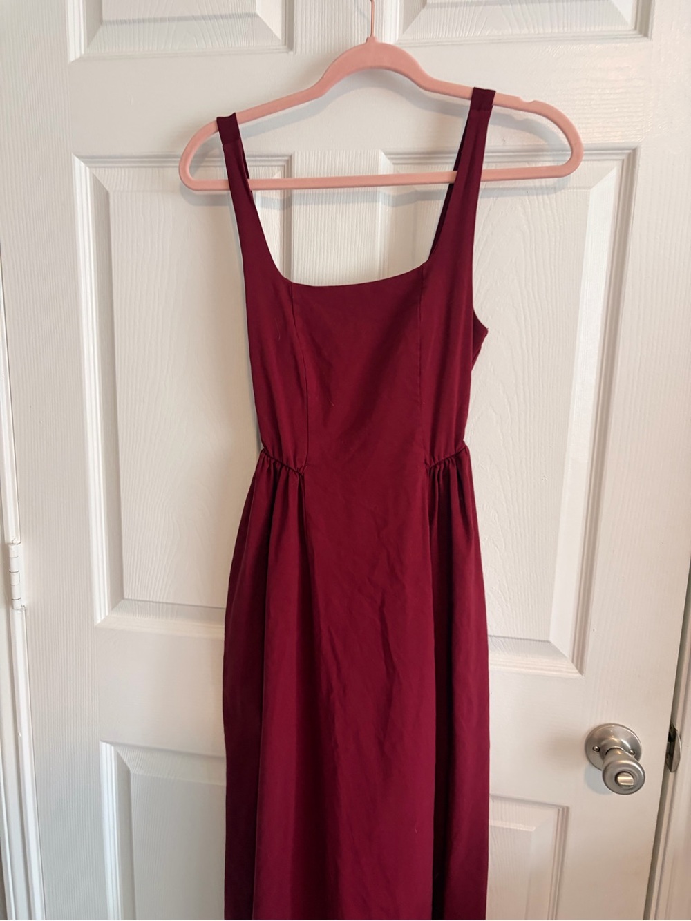 Classic Burgundy Square-Neck Maxi Dress